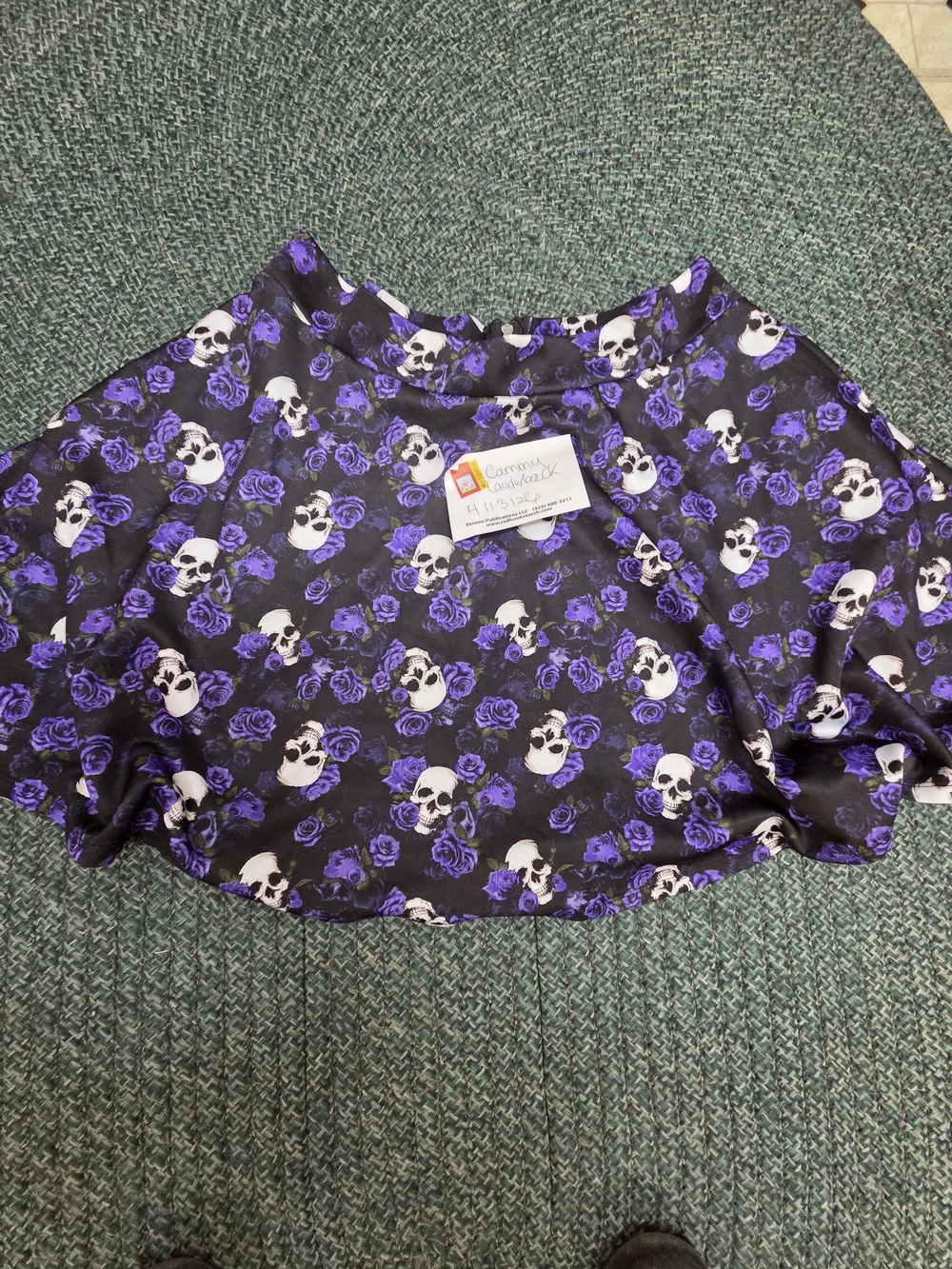 Hot Topic Black Skirt with Purple Rose & Skull Print